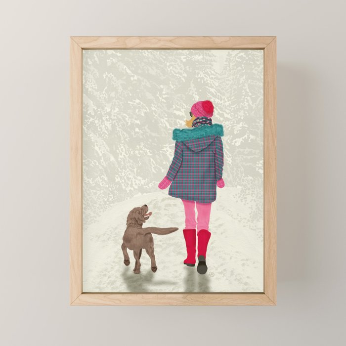 A Girl Her Dog and the Snow Mini Art Print Gallery Image 1