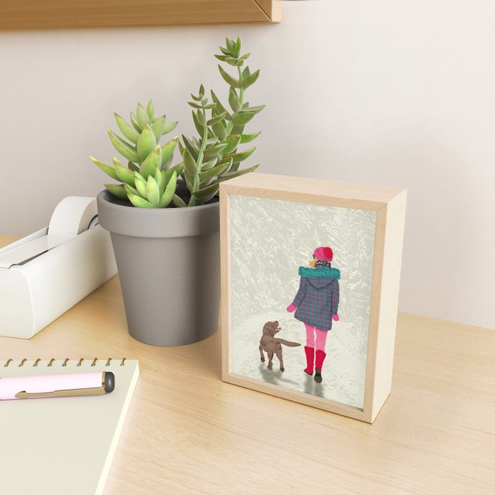 A Girl Her Dog and the Snow Mini Art Print Gallery Image 2