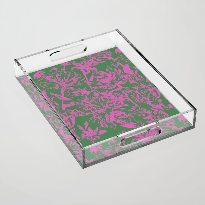 Pink petals on green Acrylic Tray Gallery Image 1