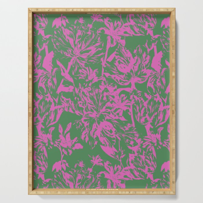 Pink petals on green Serving Tray Gallery Image 1