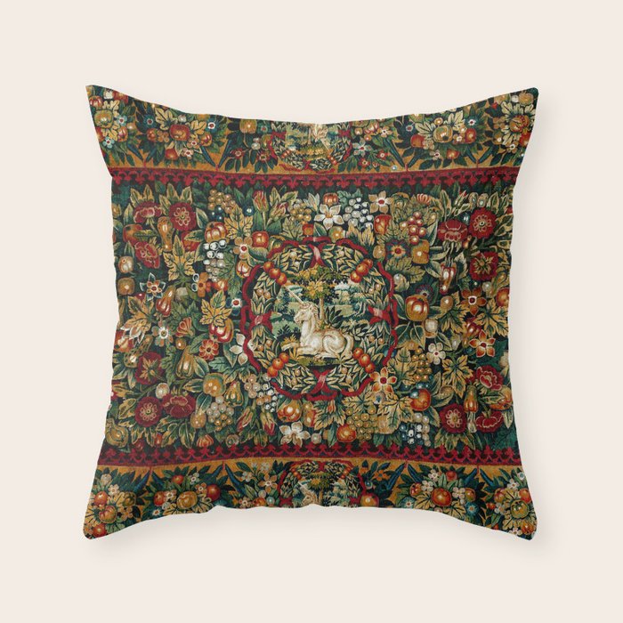 Medieval Unicorn Midnight Floral Garden Throw Pillow Gallery Image 6