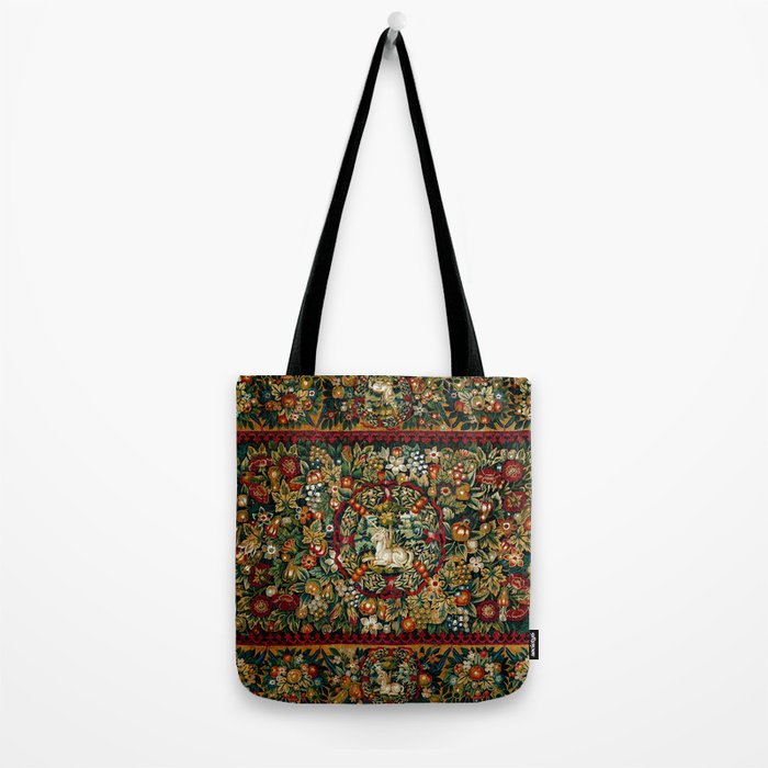 Medieval Unicorn Midnight Floral Garden Tote Bag Gallery Image 2