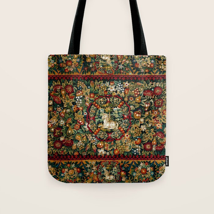 Medieval Unicorn Midnight Floral Garden Tote Bag Gallery Image 1
