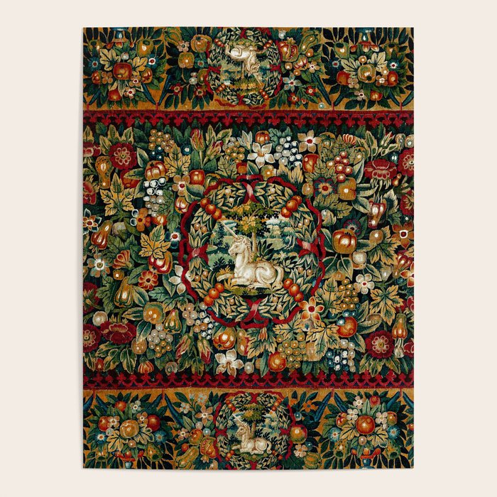 Medieval Unicorn Midnight Floral Garden Poster Gallery Image 4