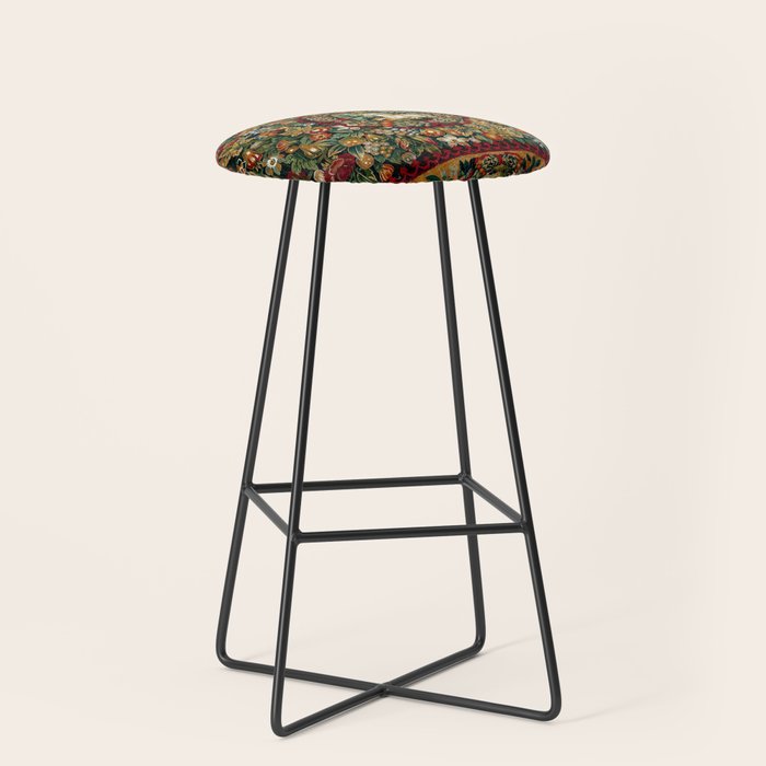 Medieval Unicorn Midnight Floral Garden Stool Gallery Image 1