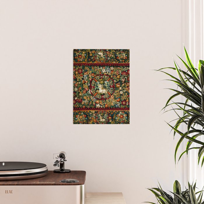 Medieval Unicorn Midnight Floral Garden Poster Gallery Image 2