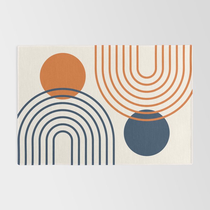 Mid Century Modern Geometric 199 in Navy Blue Orange Rug Gallery Image 2