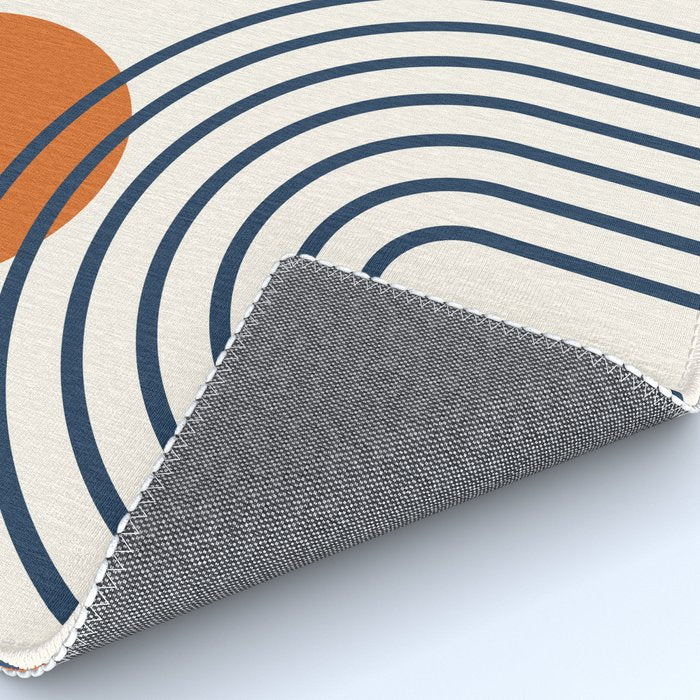 Mid Century Modern Geometric 199 in Navy Blue Orange Rug Gallery Image 4