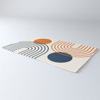 Mid Century Modern Geometric 199 in Navy Blue Orange Rug Gallery Image 3
