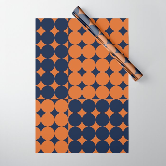 Abstraction Shapes 30 in vintage Orange and Navy Blue Wrapping Paper Gallery Image 1