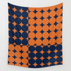 Abstraction Shapes 30 in vintage Orange and Navy Blue Wall Tapestry Gallery Image 4