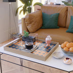 Abstraction Shapes 30 in vintage Orange and Navy Blue Serving Tray Gallery Image 2