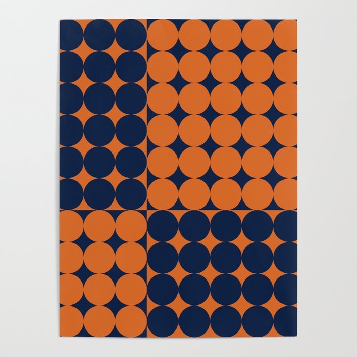 Abstraction Shapes 30 in vintage Orange and Navy Blue Poster Gallery Image 4