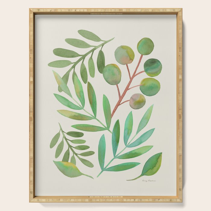 Watercolor Leaves II Serving Tray Gallery Image 1