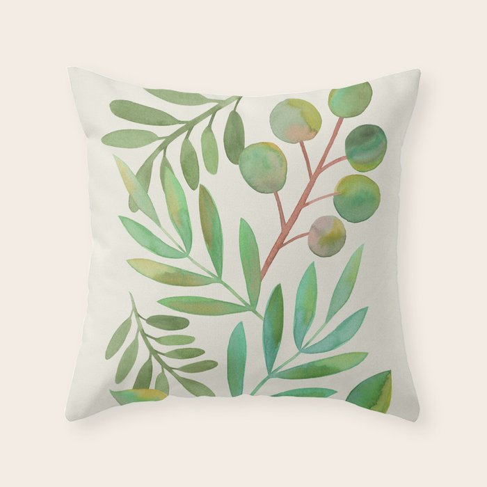Watercolor Leaves II Throw Pillow Gallery Image 1