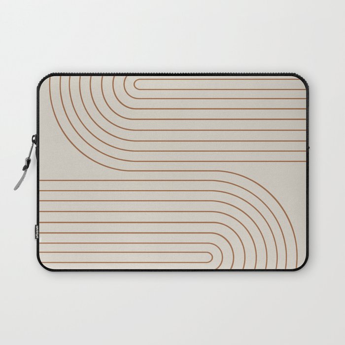 Minimal Line Curvature VI Earthy Natural Mid Century Modern Arch Abstract Laptop Sleeve Gallery Image 1