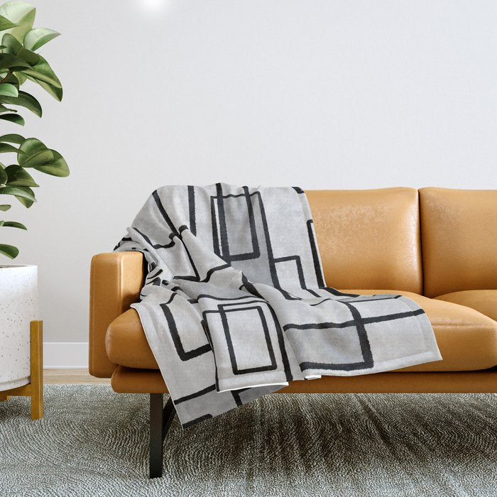 Piet Composition - Mid-Century Modern Minimalist Geometric Abstract in Gray Throw Blanket Gallery Image 1