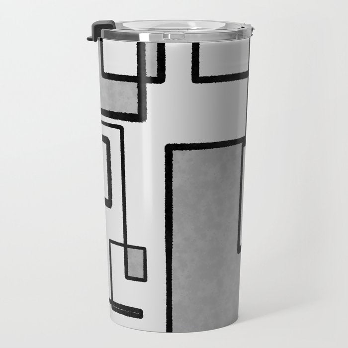 Piet Composition - Mid-Century Modern Minimalist Geometric Abstract in Gray Travel Mug Gallery Image 3