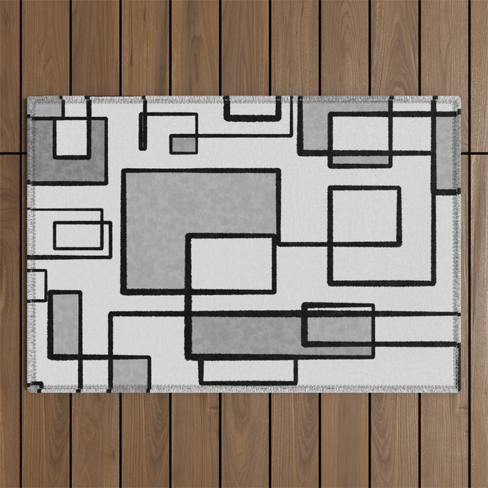 Piet Composition - Mid-Century Modern Minimalist Geometric Abstract in Gray Outdoor Rug Gallery Image 1