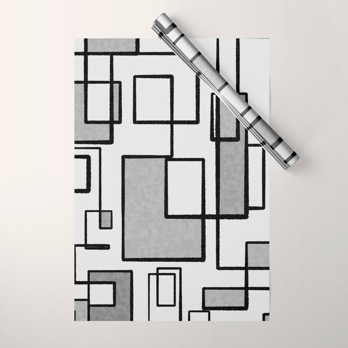 Piet Composition - Mid-Century Modern Minimalist Geometric Abstract in Gray Wrapping Paper Gallery Image 1
