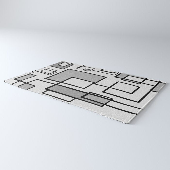 Piet Composition - Mid-Century Modern Minimalist Geometric Abstract in Gray Rug Gallery Image 3