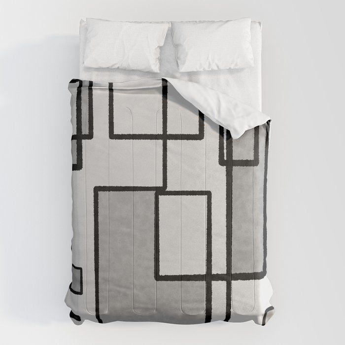Piet Composition - Mid-Century Modern Minimalist Geometric Abstract in Gray Comforter Gallery Image 1