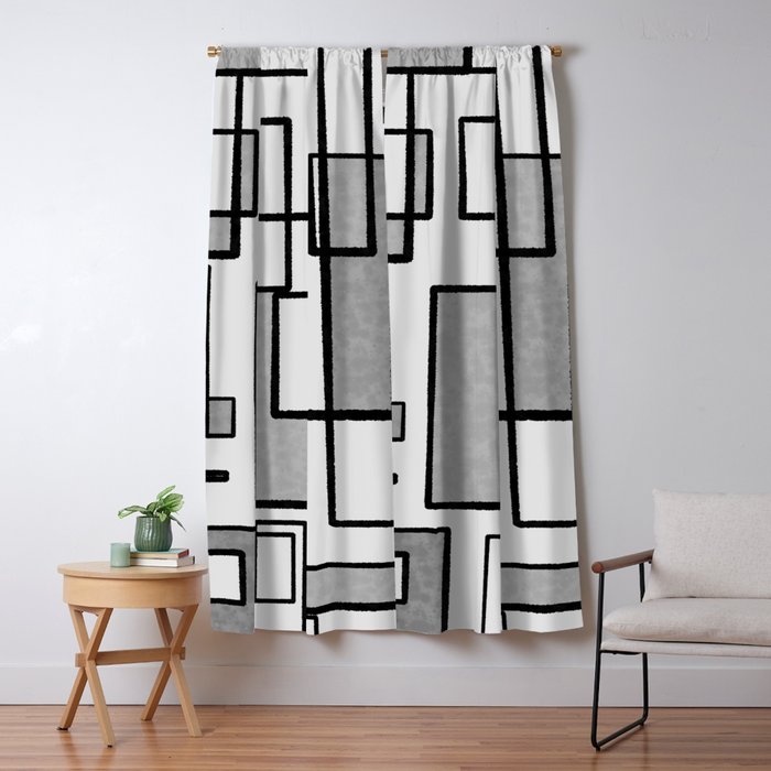 Piet Composition - Mid-Century Modern Minimalist Geometric Abstract in Gray Window Curtain Gallery Image 1