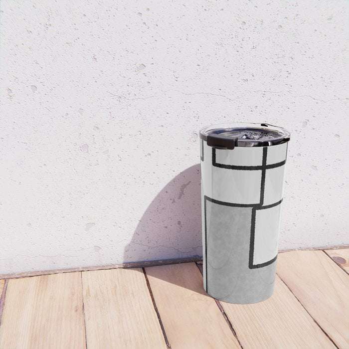 Piet Composition - Mid-Century Modern Minimalist Geometric Abstract in Gray Travel Mug Gallery Image 4
