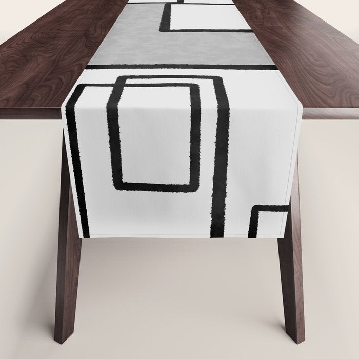 Piet Composition - Mid-Century Modern Minimalist Geometric Abstract in Gray Table Runner Gallery Image 1