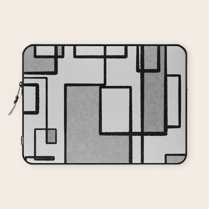 Piet Composition - Mid-Century Modern Minimalist Geometric Abstract in Gray Laptop Sleeve Gallery Image 1