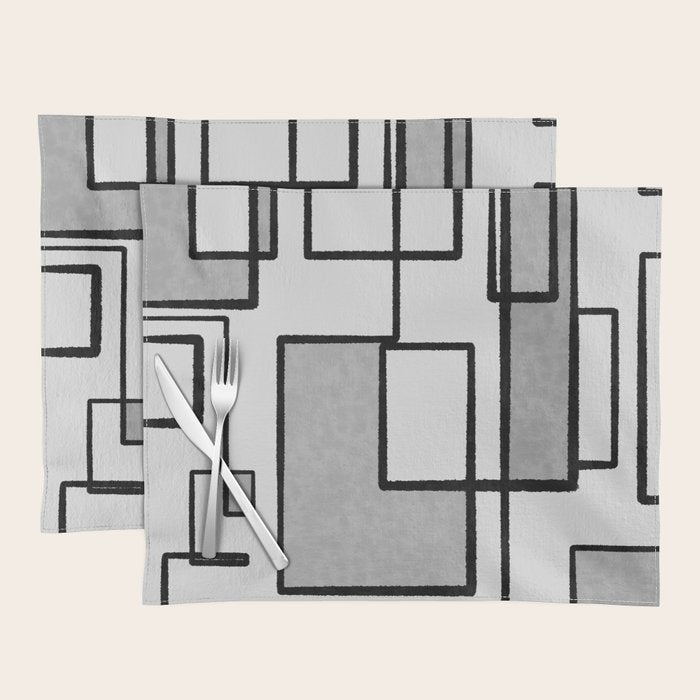 Piet Composition - Mid-Century Modern Minimalist Geometric Abstract in Gray Placemat Gallery Image 1