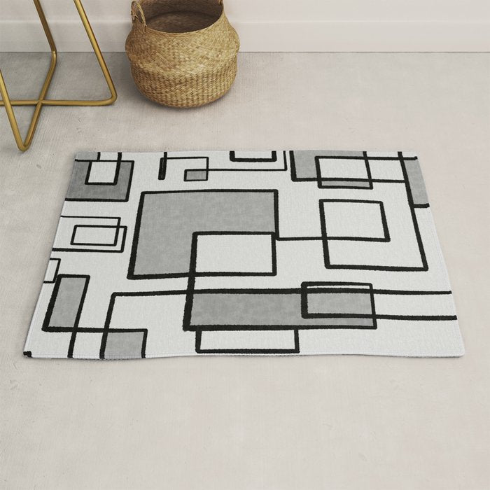 Piet Composition - Mid-Century Modern Minimalist Geometric Abstract in Gray Rug Gallery Image 1
