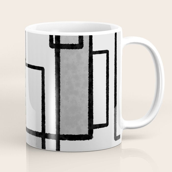 Piet Composition - Mid-Century Modern Minimalist Geometric Abstract in Gray Coffee Mug Gallery Image 1