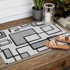 Piet Composition - Mid-Century Modern Minimalist Geometric Abstract in Gray Outdoor Rug Gallery Image 2
