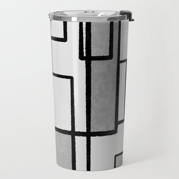 Piet Composition - Mid-Century Modern Minimalist Geometric Abstract in Gray Travel Mug Gallery Image 2