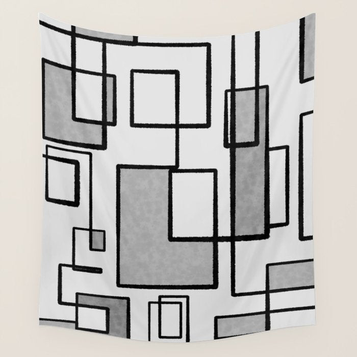 Piet Composition - Mid-Century Modern Minimalist Geometric Abstract in Gray Wall Tapestry Gallery Image 1