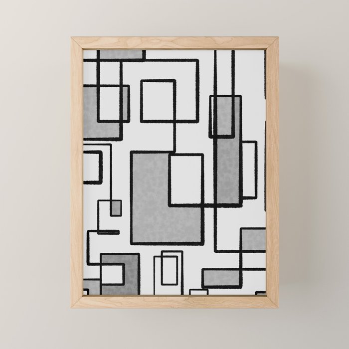 Piet Composition - Mid-Century Modern Minimalist Geometric Abstract in Gray Mini Art Print Gallery Image 1