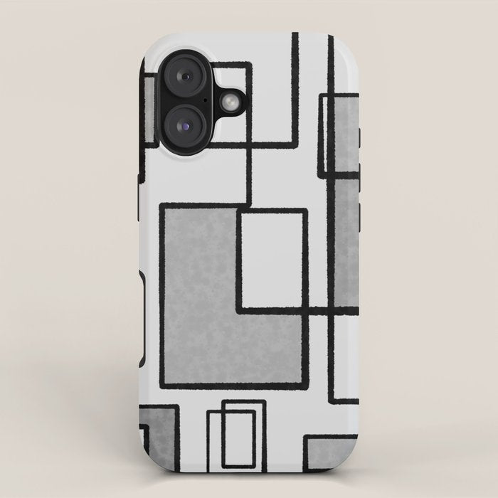 Piet Composition - Mid-Century Modern Minimalist Geometric Abstract in Gray iPhone Case Gallery Image 1