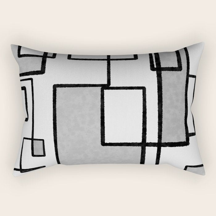 Piet Composition - Mid-Century Modern Minimalist Geometric Abstract in Gray Rectangular Pillow Gallery Image 2