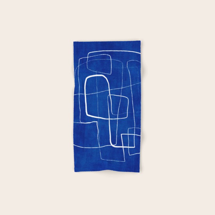 Cobalt Blue White Line Art Minimalist Artwork Bath Towel Gallery Image 1