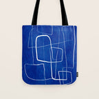 Cobalt Blue White Line Art Minimalist Artwork Tote Bag Gallery Image 1