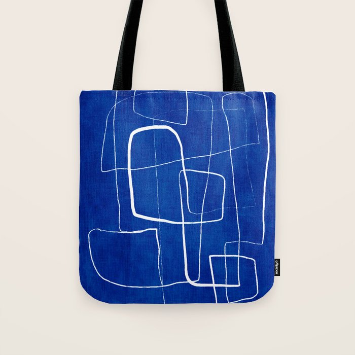 Cobalt Blue White Line Art Minimalist Artwork Tote Bag Gallery Image 1