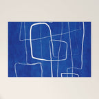 Cobalt Blue White Line Art Minimalist Artwork Welcome Mat Gallery Image 1