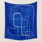Cobalt Blue White Line Art Minimalist Artwork Wall Tapestry Gallery Image 4