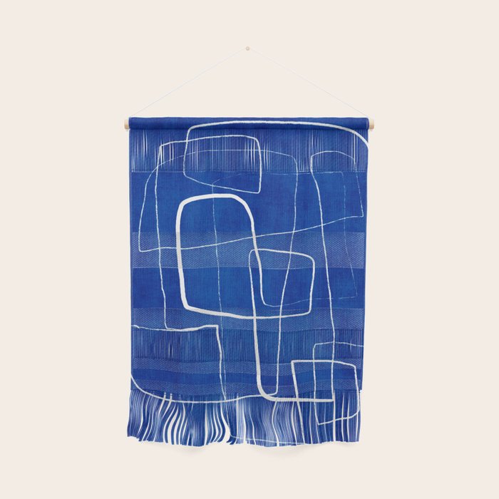 Cobalt Blue White Line Art Minimalist Artwork Wall Hanging Gallery Image 1