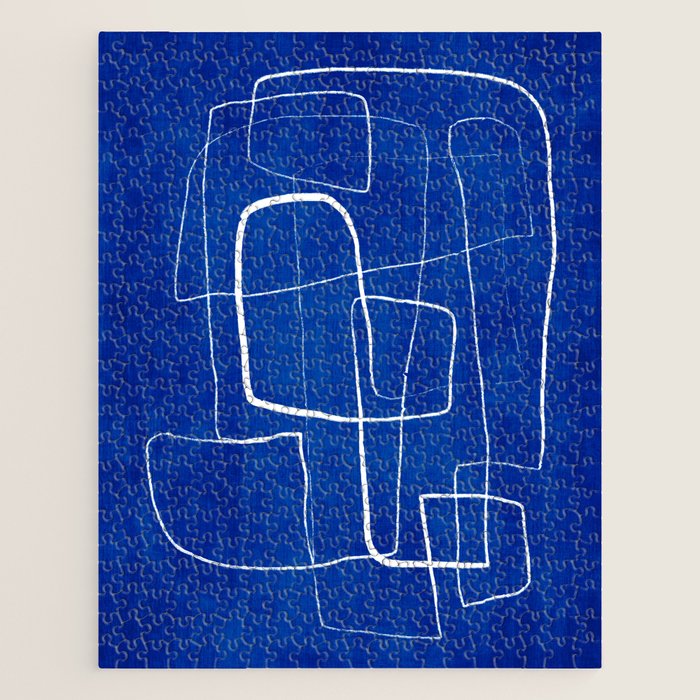 Cobalt Blue White Line Art Minimalist Artwork Jigsaw Puzzle Gallery Image 1