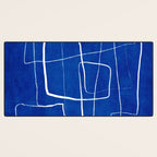 Cobalt Blue White Line Art Minimalist Artwork Desk Mat Gallery Image 3
