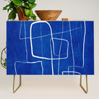 Cobalt Blue White Line Art Minimalist Artwork Credenza Gallery Image 1
