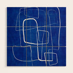 Cobalt Blue White Line Art Minimalist Artwork Wood Wall Art Gallery Image 1