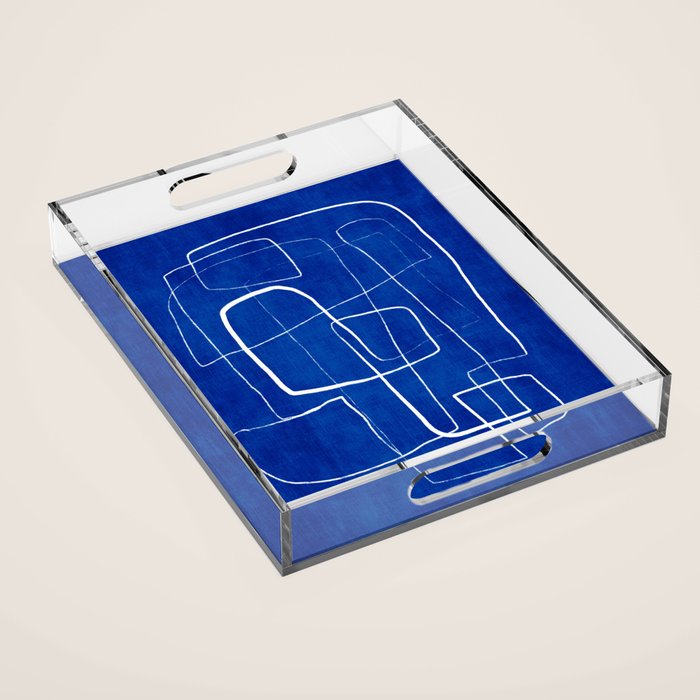 Cobalt Blue White Line Art Minimalist Artwork Acrylic Tray Gallery Image 1
